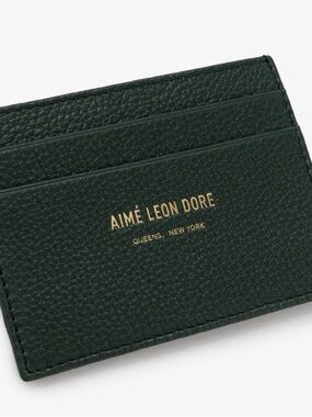 Aime Leon Dore Botanical Green Textured Leather Card Holder with Gold Logo